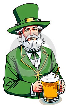 Old man wearing green clothes with beer