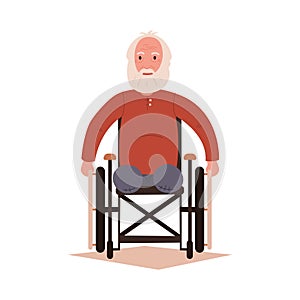 An old man in a wheelchair. Vector illustration on a white isolated background.