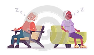 Old man, woman elderly person resting, sleeping in an armchair