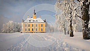 old manor winter time, europe, estonia