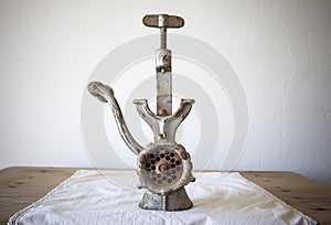 Old manual mincer used during traditional home slaughtering
