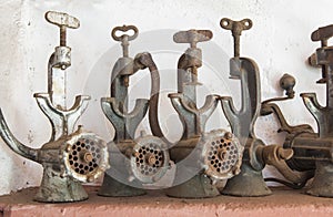 Old manual mincers used during traditional home slaughtering