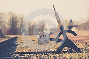 Old manually railway switch or shunt at lost track