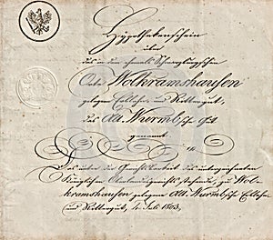 Old manuscript with calligraphic handwritten text