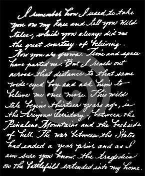 Old manuscript letter.Vintage vector white handwriting calligraphy text on black background