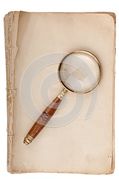 Old manuscript with loupe