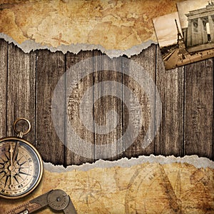 Old map background with compass. Adventure or discovery concept.