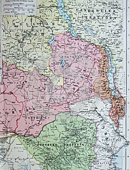 Old 1945 Map of central African states including Rhodesia and Belgian Congo. photo