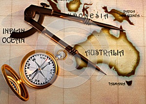 Old map and compass