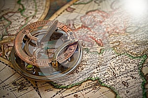 Old map, compass , navigation and geography .