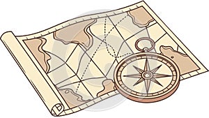 Old Map, Compass & Navigation Tools Vector, vector design Generative AI