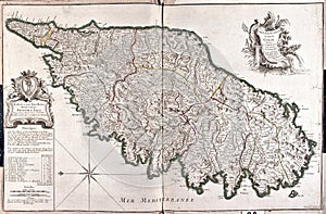 Old map of Corsica, France