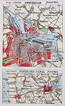 Old 1945 Map of the Environs of Amsterdam, Holland.