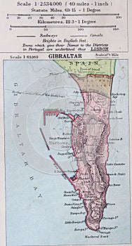 Old 1945 Map of the Environs of Gibraltar, Great Britain.