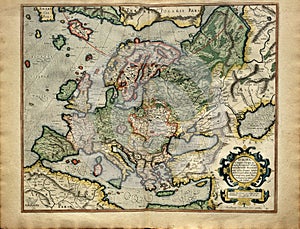 Old map of Europe, printed in 1587 photo