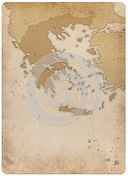 Old map of Greece on aged and stained paper background. Vintage style