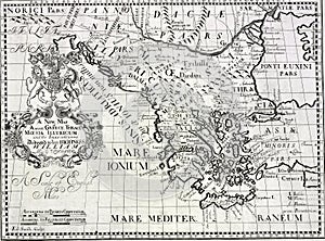 Old map of the Greece, Thrace, Illyricum from an 18th century atlas