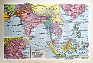 Old map of India, Indochina and Indonesia