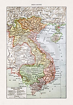 Old map of Indochina during colonial times photo