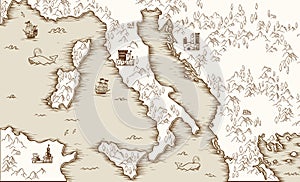 Old map of Italy, Medieval cartography, vector illustration photo