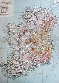 Old 1945 Map of the political and principal railway system of Ireland photo