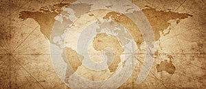 Old map of the world on a old parchment background. Vintage style. Elements of this Image Furnished by NASA.