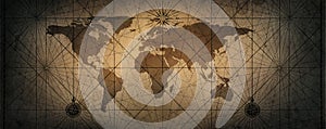 Old map of the world on a old parchment background. Vintage style. Tinting in gray-brown color. Elements of this Image furnished photo