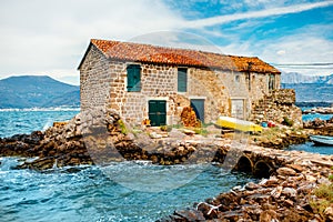 Old marina with lonely House