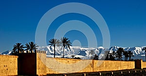 Old Marrakech Medina facing the snowy Atlas Mountains