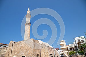 Old masonry of a mosque whit blue sky in rethymnon, kreta