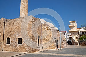 Old masonry of a mosque whit blue sky in rethymnon, kreta