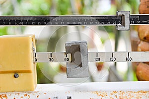 Old measurement tool scales , Measuring machine - Midsection of mid  adjusting balance weight scale