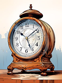 Old mechanical clock. Dial with Arabic numerals. Illustration in vector style