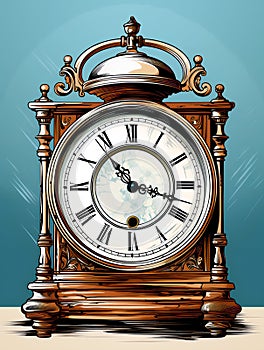 Old mechanical clock. Dial with Roman numerals. Illustration in vector style