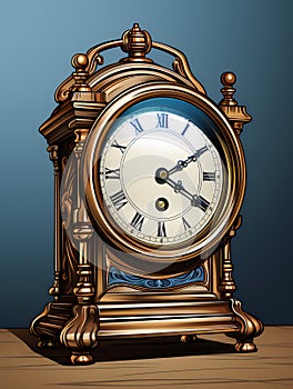 Old mechanical clock. Dial with Roman numerals. Illustration in vector style