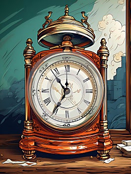 Old mechanical clock. Dial with Roman numerals. Illustration in vector style