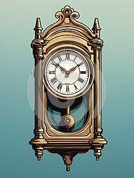 Old mechanical clock. Dial with Roman numerals. Illustration in vector style