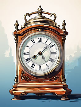 Old mechanical clock. Dial with Roman numerals. Illustration in vector style