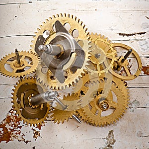 Old mechanical clock gears