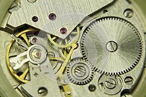 Old mechanical watch mechanism close up