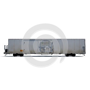 Old mechanically refrigerated wagon on white. Side view. 3D illustration