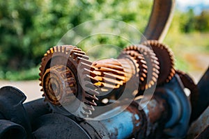 Old mechanism. Old rusty gears, machine part