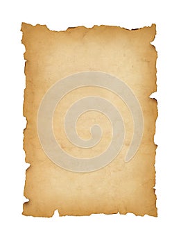 Old mediaeval paper sheet. Parchment scroll isolated on white