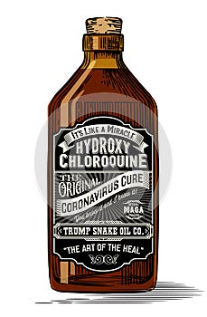 Old medicine bottle with vintage label for Hydroxychloroquine as a cure for Coronavirus.