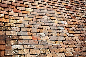 Old medieval building tile roof pattern texture of house rooftop