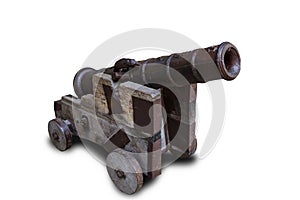 Old medieval cannon isolated on white background