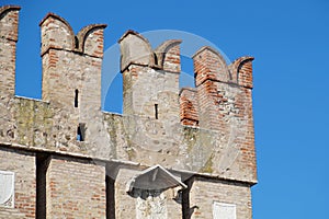 Old medieval castle . fortified wall and tower detail