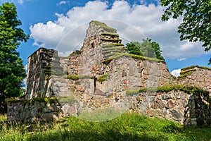Old medieval church ruin in the Swedish countryside