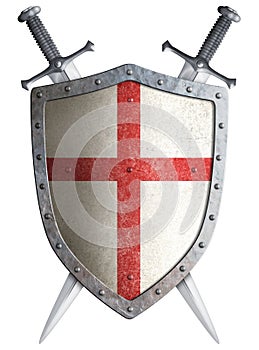 Old medieval crusader shield and two crossed photo