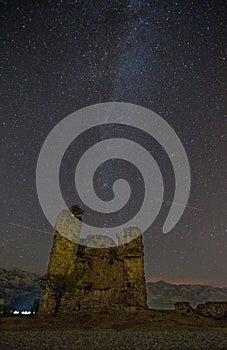 Old medieval fort Vecka kula tower in Croatia at night